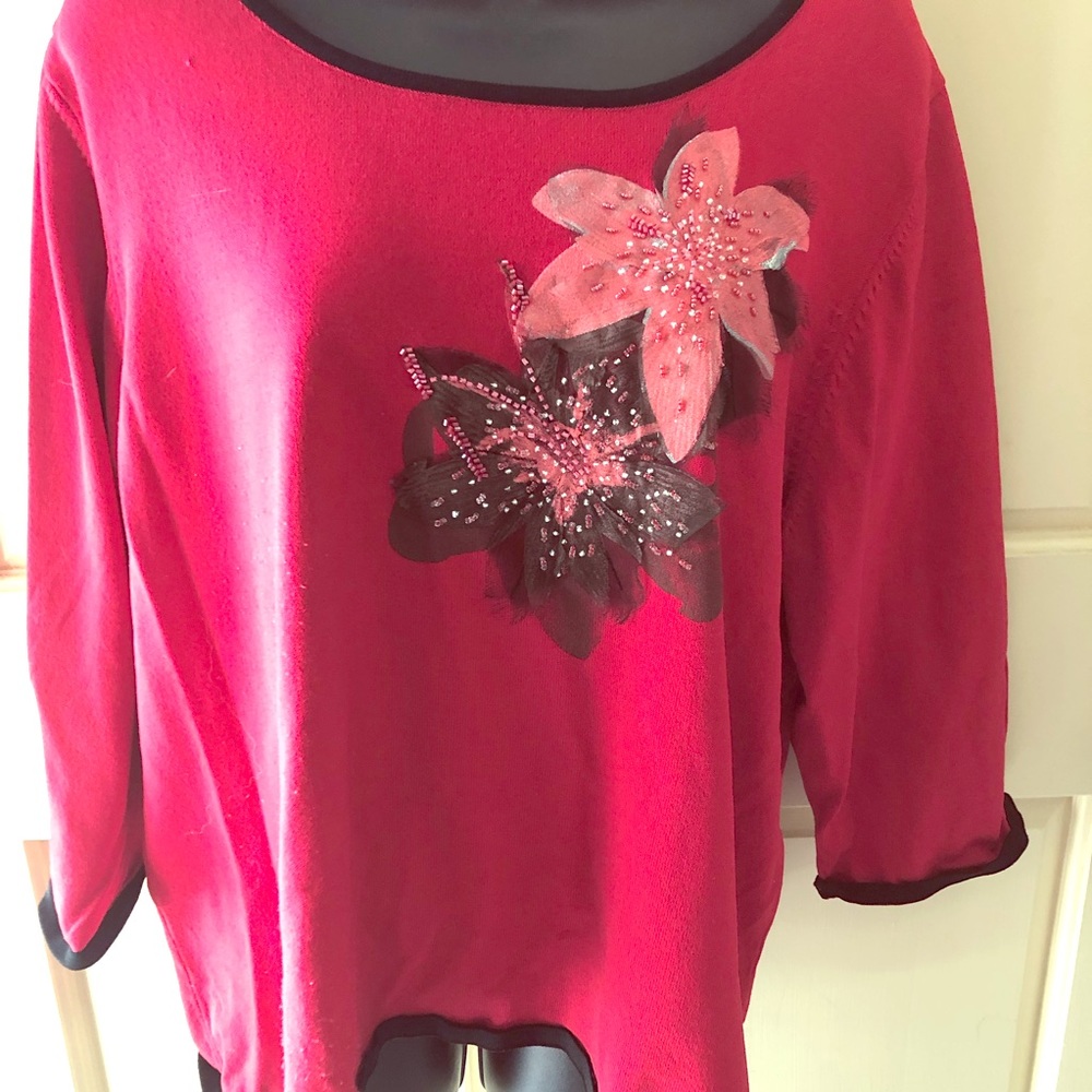 Sweater blouse, red with black trim 3X